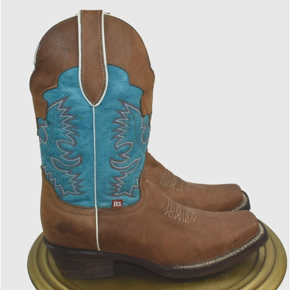 🌹Big Bull Boots Mens Size 8.5 Brown Leather Western Cowboy SquareToe Mexico 26.5 - Picture 5 of 14